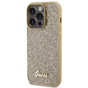 Guess GUHCP15LPMSDGSD Apple iPhone 15 Pro 6.1" gold kietas dėklas Disco Metal Script - Image 2