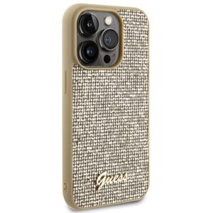 Guess GUHCP15LPMSDGSD Apple iPhone 15 Pro 6.1" gold kietas dėklas Disco Metal Script - Image 4