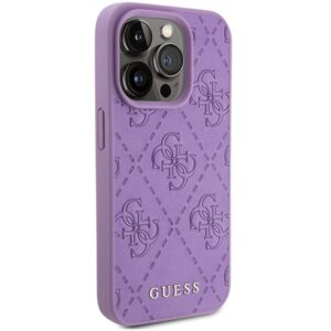 Guess GUHCP15LP4EPMU Apple iPhone 15 Pro 6.1" light violetinės spalvos kietas dėklas Leather 4G Stamped - Image 4