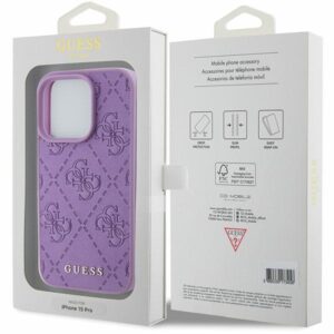 Guess GUHCP15LP4EPMU Apple iPhone 15 Pro 6.1" light violetinės spalvos kietas dėklas Leather 4G Stamped - Image 8