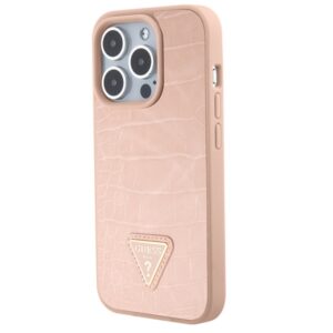 Guess GUHCP15LPCRTHCP Apple iPhone 15 Pro 6.1" rožinės spalvos kietas dėklas Croco Triangle Metal Logo - Image 2