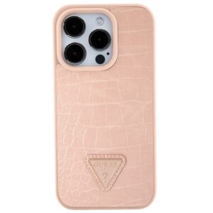 Guess GUHCP15LPCRTHCP Apple iPhone 15 Pro 6.1" rožinės spalvos kietas dėklas Croco Triangle Metal Logo - Image 3