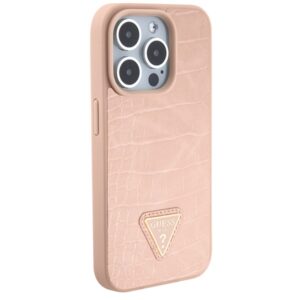 Guess GUHCP15LPCRTHCP Apple iPhone 15 Pro 6.1" rožinės spalvos kietas dėklas Croco Triangle Metal Logo - Image 4