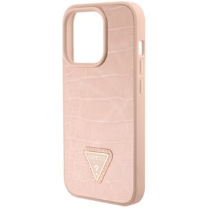 Guess GUHCP15LPCRTHCP Apple iPhone 15 Pro 6.1" rožinės spalvos kietas dėklas Croco Triangle Metal Logo - Image 7