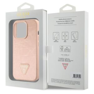 Guess GUHCP15LPCRTHCP Apple iPhone 15 Pro 6.1" rožinės spalvos kietas dėklas Croco Triangle Metal Logo - Image 8
