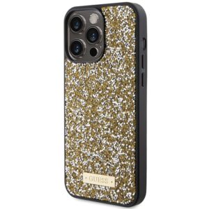 Guess GUHCP15XPFGSBSD Apple iPhone 15 Pro Max 6.7" yellow kietas dėklas Rhinestone Metal Logo - Image 2