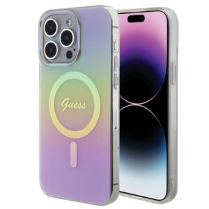 Guess GUHMP15LHITSP Apple iPhone 15 Pro 6.1" rožinės spalvos kietas dėklas IML Iridescent MagSafe