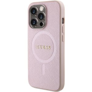 Guess GUHMP15LPSAHMCP Apple iPhone 15 Pro 6.1" rožinės spalvos kietas dėklas Saffiano MagSafe - Image 2