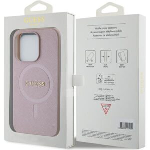 Guess GUHMP15LPSAHMCP Apple iPhone 15 Pro 6.1" rožinės spalvos kietas dėklas Saffiano MagSafe - Image 7