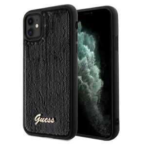 Guess GUHCN61PSFDGSK Apple iPhone 11 / Xr 6.1" juodos spalvos kietas dėklas Sequin Script Metal