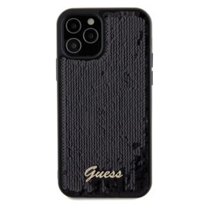 Guess GUHCP12MPSFDGSK Apple iPhone 12/12 Pro 6.1" juodos spalvos kietas dėklas Sequin Script Metal - Image 3