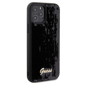 Guess GUHCP12MPSFDGSK Apple iPhone 12/12 Pro 6.1" juodos spalvos kietas dėklas Sequin Script Metal - Image 4