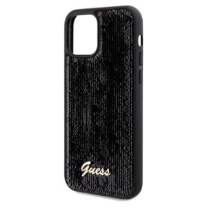 Guess GUHCP12MPSFDGSK Apple iPhone 12/12 Pro 6.1" juodos spalvos kietas dėklas Sequin Script Metal - Image 6