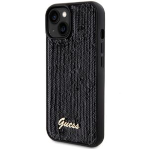 Guess GUHCP14SPSFDGSK Apple iPhone 14 / 15 / 13 6.1" juodos spalvos kietas dėklas Sequin Script Metal - Image 2