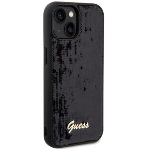 Guess GUHCP14SPSFDGSK Apple iPhone 14 / 15 / 13 6.1" juodos spalvos kietas dėklas Sequin Script Metal - Image 4