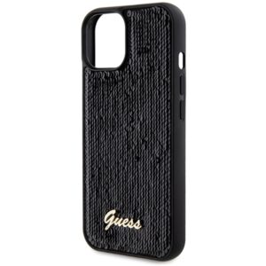 Guess GUHCP14SPSFDGSK Apple iPhone 14 / 15 / 13 6.1" juodos spalvos kietas dėklas Sequin Script Metal - Image 6
