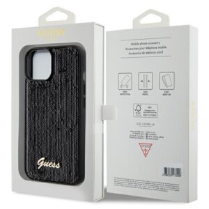 Guess GUHCP14SPSFDGSK Apple iPhone 14 / 15 / 13 6.1" juodos spalvos kietas dėklas Sequin Script Metal - Image 8