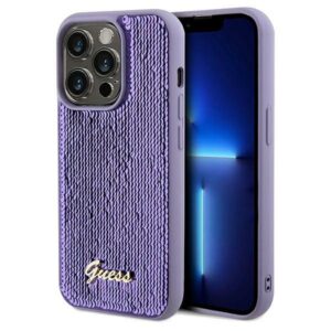 Guess GUHCP13LPSFDGSU Apple iPhone 13 Pro /13 6.1" violetinės spalvos kietas dėklas Sequin Script Metal - Image 1