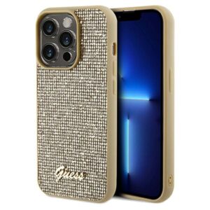 Guess GUHCP14LPMSDGSD Apple iPhone 14 Pro 6.1" gold kietas dėklas Disco Metal Script - Image 1