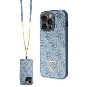 Guess GUHCP14XP4TDSCPB Apple iPhone 14 Pro Max 6.7" blue kietas dėklas Crossbody 4G Metal Logo