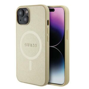 Guess GUHMP15MPSAHMCB Apple iPhone 15 Plus/ 14 Plus 6.7" gold kietas dėklas Saffiano MagSafe - Image 1