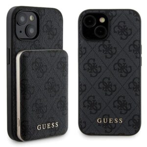 Guess Set GUBPM5P15S4GEMGK Apple iPhone 15 6.1" hardcase + Powerbank 5000mAh MagSafe juodos spalvos 4G Met