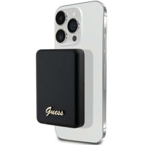 Guess Induction Powerbank 5W GUPBM3ALGSGK 3000mAh juodos spalvos MagSafe Metal Script Logo - Image 1