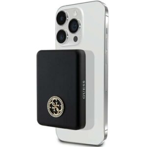 Guess Induction Powerbank 5W GUPBM3AL4DMK 3000mAh juodos spalvos MagSafe 4G Strassed Metal Logo - Image 1