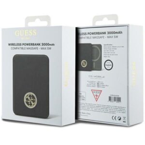 Guess Induction Powerbank 5W GUPBM3AL4DMK 3000mAh juodos spalvos MagSafe 4G Strassed Metal Logo - Image 5