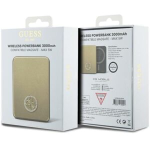 Guess Induction Powerbank 5W GUPBM3AL4DMD 3000mAh aukso spalvos MagSafe 4G Strassed Metal Logo - Image 5