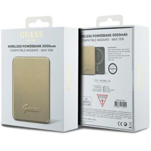 Guess Induction Powerbank 15W GUPBM5ALGSGD 5000mAh aukso spalvos MagSafe Metal Script Logo - Image 5
