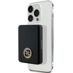 Guess Induction Powerbank 15W GUPBM5AL4DMK 5000mAh juodos spalvos MagSafe 4G Strassed Metal Logo - Image 1