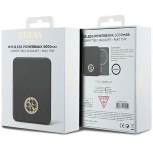 Guess Induction Powerbank 15W GUPBM5AL4DMK 5000mAh juodos spalvos MagSafe 4G Strassed Metal Logo - Image 5