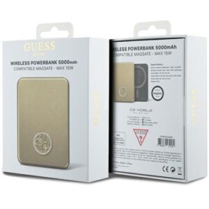 Guess Induction Powerbank 15W GUPBM5AL4DMD 5000mAh aukso spalvos MagSafe 4G Strassed Metal Logo - Image 5