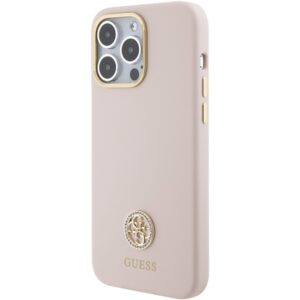Guess GUHCP15XM4DGPP Apple iPhone 15 Pro Max 6.7" rožinės spalvos kietas dėklas Silicone Logo Strass 4G - Image 2
