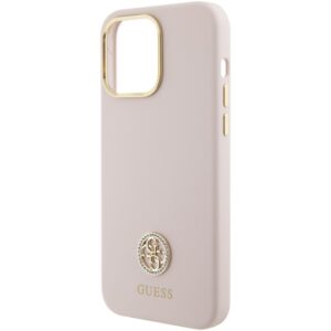 Guess GUHCP15XM4DGPP Apple iPhone 15 Pro Max 6.7" rožinės spalvos kietas dėklas Silicone Logo Strass 4G - Image 6