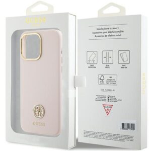 Guess GUHCP15XM4DGPP Apple iPhone 15 Pro Max 6.7" rožinės spalvos kietas dėklas Silicone Logo Strass 4G - Image 8