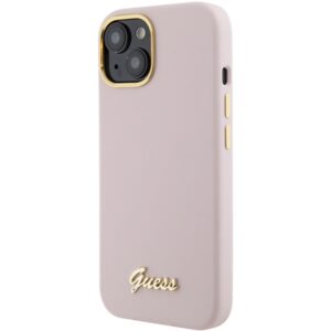 Guess GUHCP15SSMBSLP Apple iPhone 15 / 14 / 13 6.1" rožinės spalvos kietas dėklas Silicone Script Metal Logo & Frame - Image 2