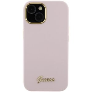 Guess GUHCP15SSMBSLP Apple iPhone 15 / 14 / 13 6.1" rožinės spalvos kietas dėklas Silicone Script Metal Logo & Frame - Image 3