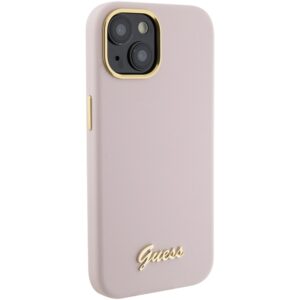 Guess GUHCP15SSMBSLP Apple iPhone 15 / 14 / 13 6.1" rožinės spalvos kietas dėklas Silicone Script Metal Logo & Frame - Image 4