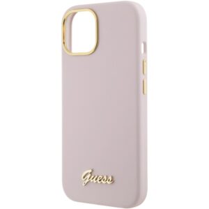 Guess GUHCP15SSMBSLP Apple iPhone 15 / 14 / 13 6.1" rožinės spalvos kietas dėklas Silicone Script Metal Logo & Frame - Image 6