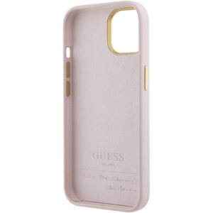 Guess GUHCP15SSMBSLP Apple iPhone 15 / 14 / 13 6.1" rožinės spalvos kietas dėklas Silicone Script Metal Logo & Frame - Image 7