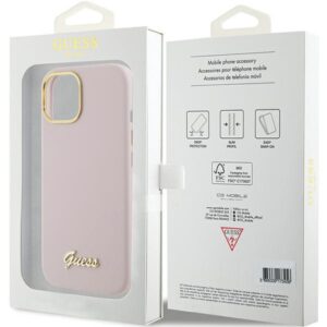 Guess GUHCP15SSMBSLP Apple iPhone 15 / 14 / 13 6.1" rožinės spalvos kietas dėklas Silicone Script Metal Logo & Frame - Image 8