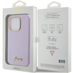 Guess GUHCP15LPGMCSL Apple iPhone 15 Pro 6.1" lilac kietas dėklas Glitter Glossy Script - Image 8