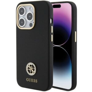 Guess GUHCP15LM4DGPK Apple iPhone 15 Pro 6.1" juodos spalvos kietas dėklas Silicone Logo Strass 4G