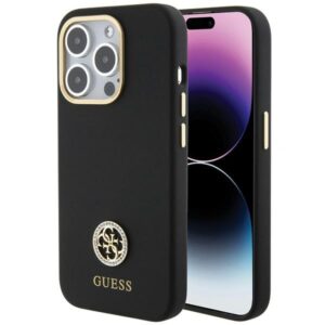 Guess GUHCP15XM4DGPK Apple iPhone 15 Pro Max 6.7" juodos spalvos kietas dėklas Silicone Logo Strass 4G - Image 1