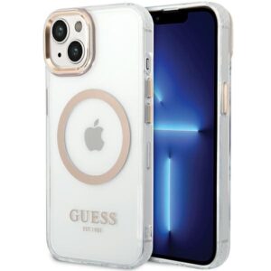 Guess GUHMP15MHTRMD Apple iPhone 15 Plus / 14 Plus 6.7" gold kietas dėklas Metal Outline Magsafe