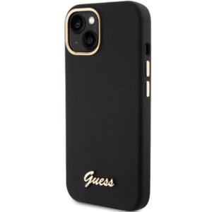 Guess GUHCP15SSMBSLK Apple iPhone 15 / 14 /13 6.1" juodos spalvos kietas dėklas Silicone Script Metal Logo & Fram - Image 2