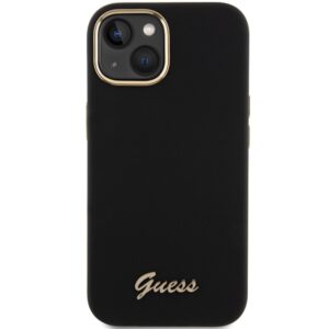 Guess GUHCP15SSMBSLK Apple iPhone 15 / 14 /13 6.1" juodos spalvos kietas dėklas Silicone Script Metal Logo & Fram - Image 3