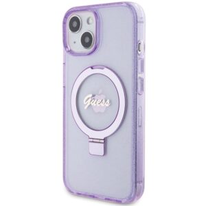Guess GUHMP15MHRSGSU Apple iPhone 15 Plus/ 14 Plus 6.7" violetinės spalvos kietas dėklas Ring Stand Script Glitte - Image 2